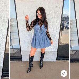 Denim Tie-Front romper in Blue